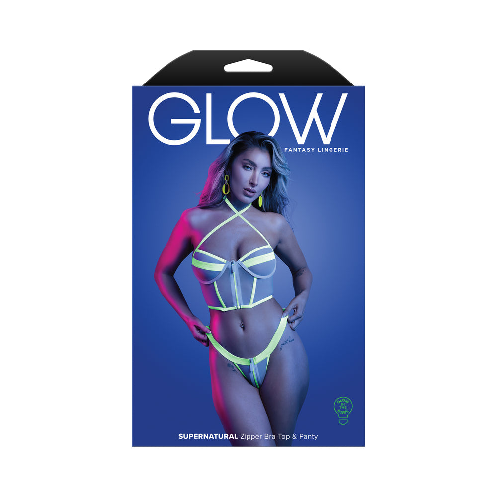 Glow-in-the-Dark Zipper Bra Top & Panty Set - Small/Medium